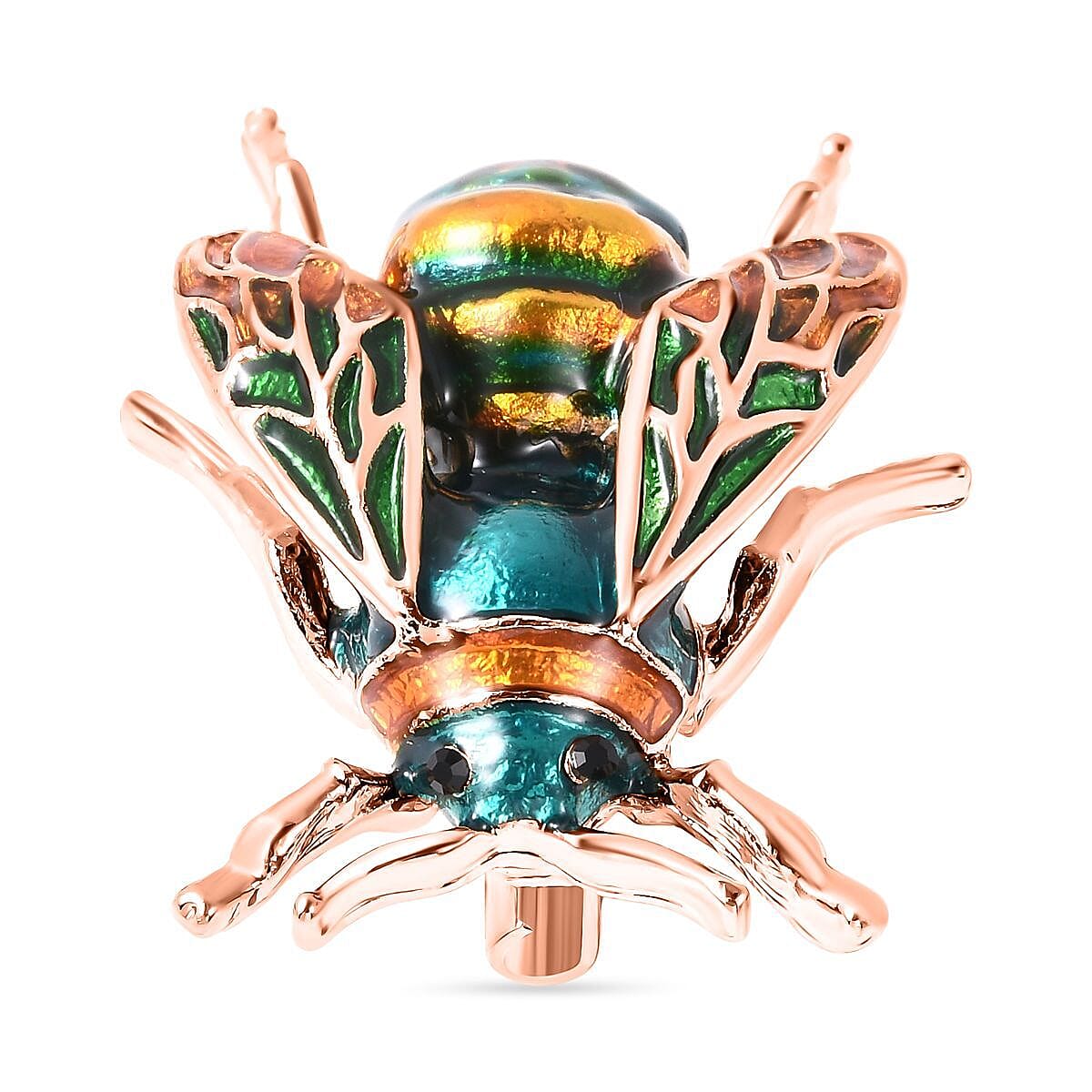 Black Austrian Crystal Enamelled Bee Brooch in Yellow Gold Tone