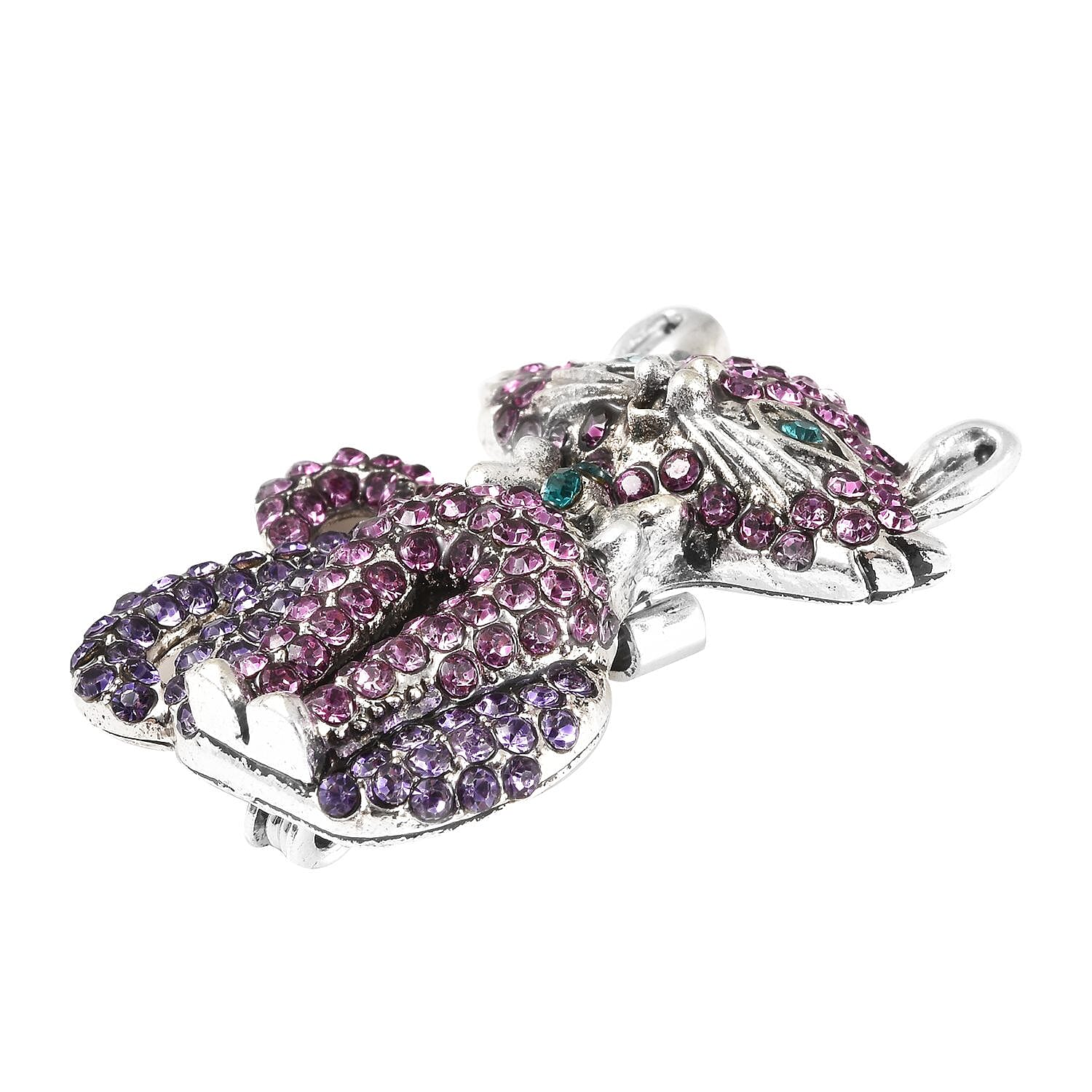 Multi Colour Austrian Crystal Enamelled Cat Brooch in Silver Tone