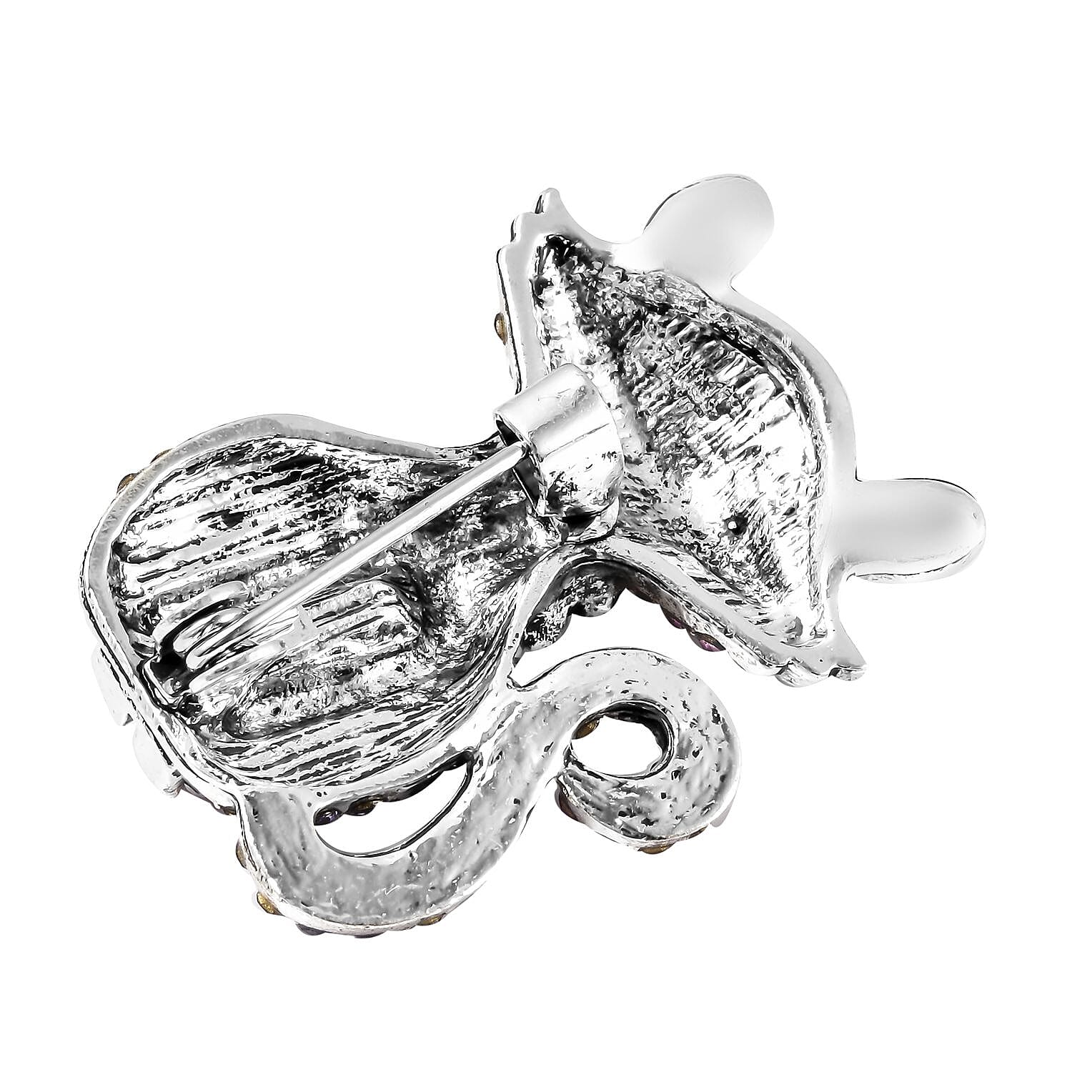 Multi Colour Austrian Crystal Enamelled Cat Brooch in Silver Tone