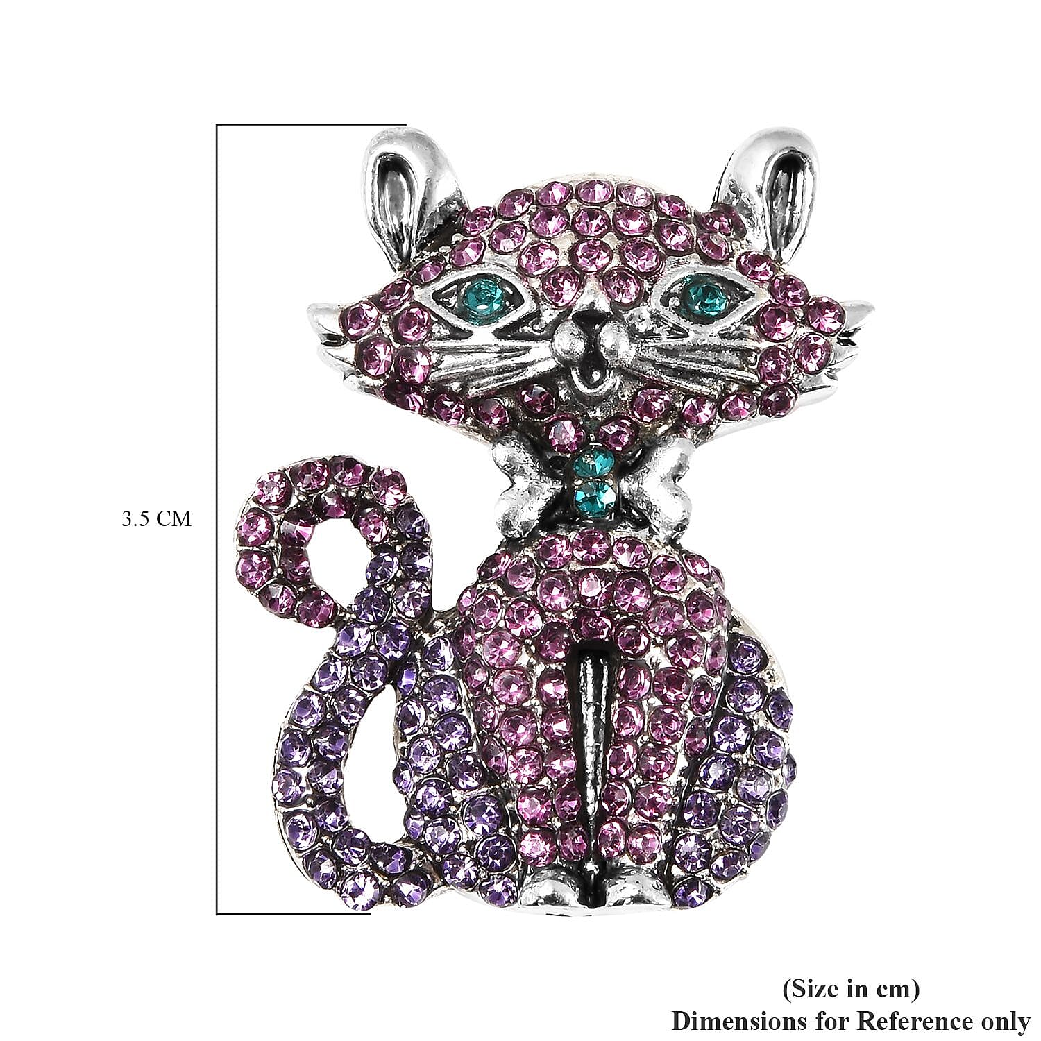 Multi Colour Austrian Crystal Enamelled Cat Brooch in Silver Tone