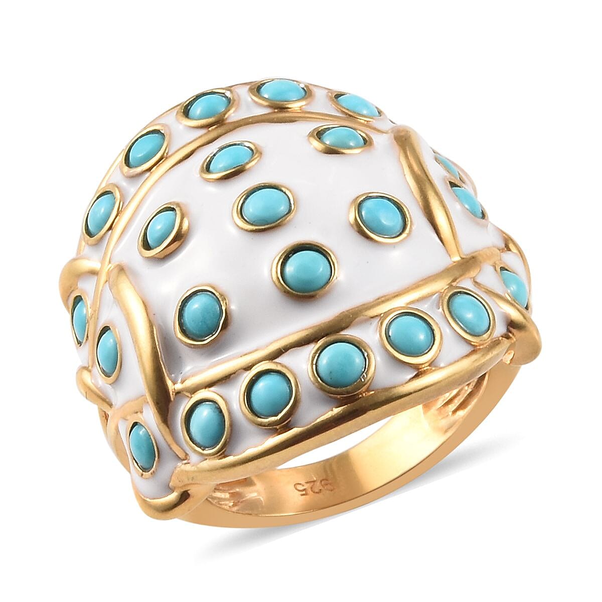 Arizona Sleeping Beauty Turquoise Enamelled Ring in 14K Gold Overlay Sterling Silver Ring 2.00 Ct, Silver wt 11.49 Gms