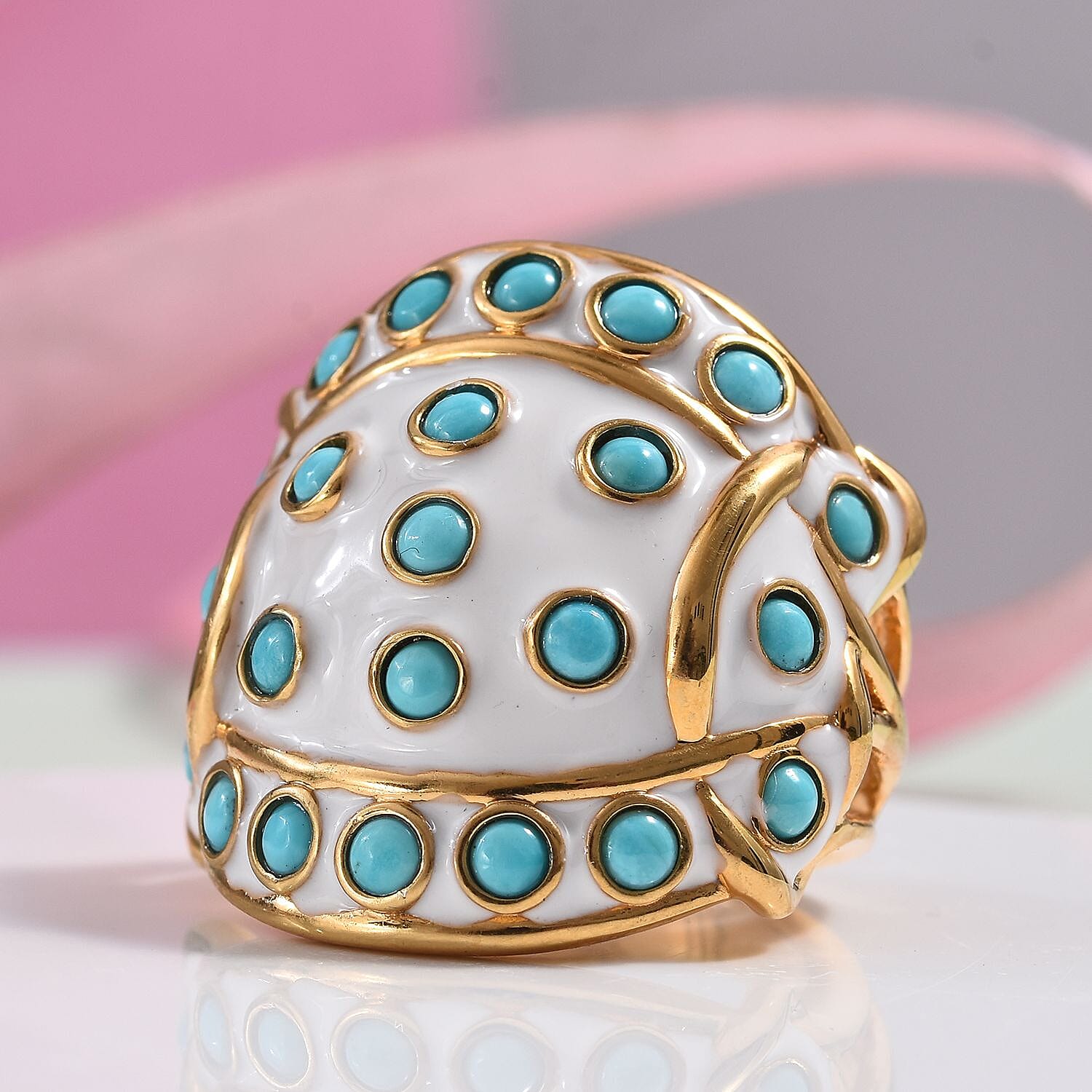 Arizona Sleeping Beauty Turquoise Enamelled Ring in 14K Gold Overlay Sterling Silver Ring 2.00 Ct, Silver wt 11.49 Gms