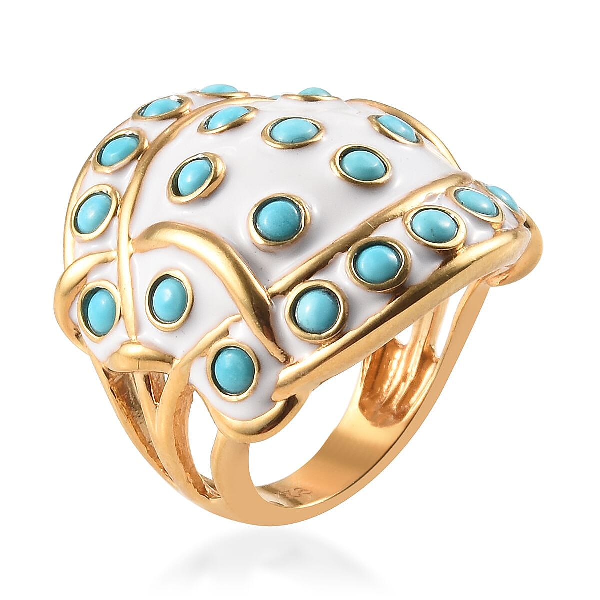 Arizona Sleeping Beauty Turquoise Enamelled Ring in 14K Gold Overlay Sterling Silver Ring 2.00 Ct, Silver wt 11.49 Gms
