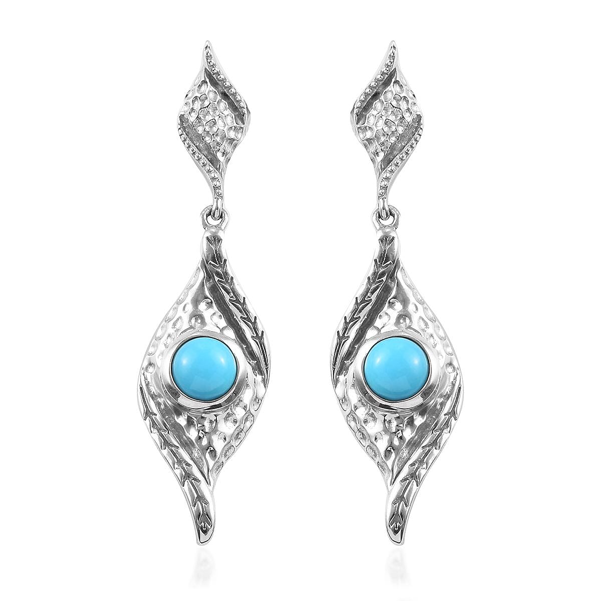 Arizona Sleeping Beauty Turquoise (Rnd) Dangle Earrings (with Push Back) in Platinum Overlay Sterling Silver 1.00 Ct, Silver wt 5.00 Gms