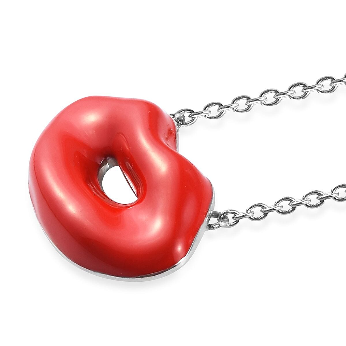 GP - Kiss Necklace- Blue Sapphire Enamelled Lips Necklace (Size 20) in Platinum Overlay Sterling Silver