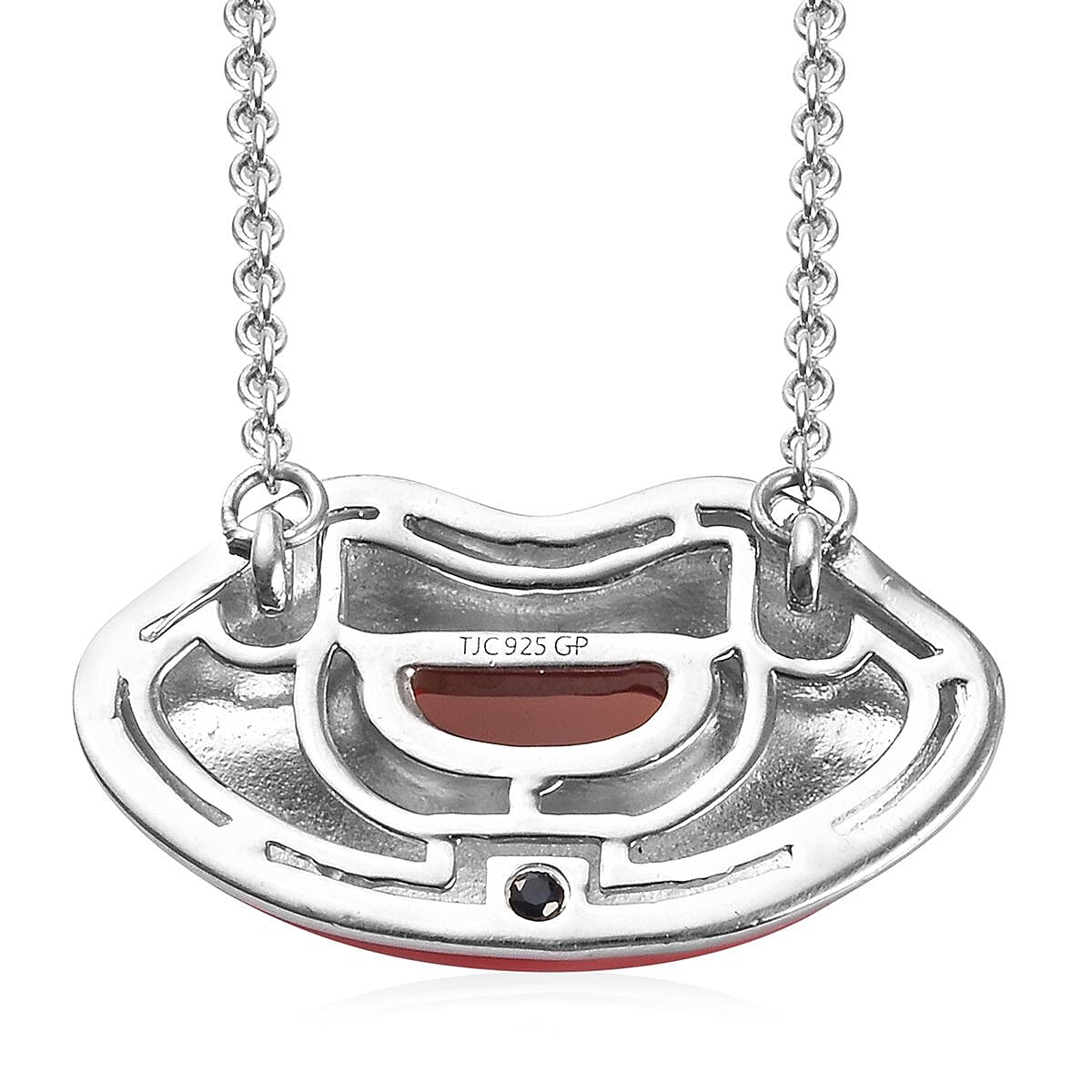 GP - Kiss Necklace- Blue Sapphire Enamelled Lips Necklace (Size 20) in Platinum Overlay Sterling Silver