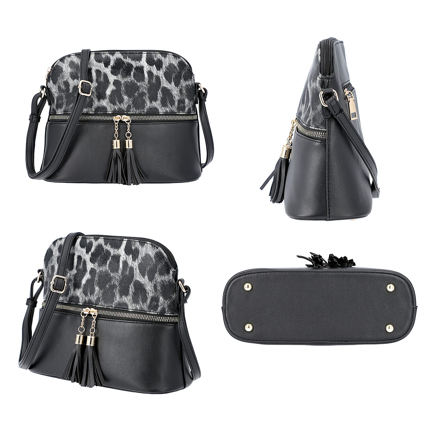Designer Inspired - Leopard Print Crossbody Bag with Tassel Zipper (Size 26x10x23cm) - Black
