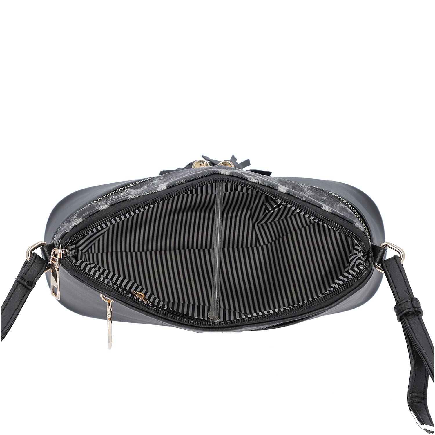 Designer Inspired - Leopard Print Crossbody Bag with Tassel Zipper (Size 26x10x23cm) - Black