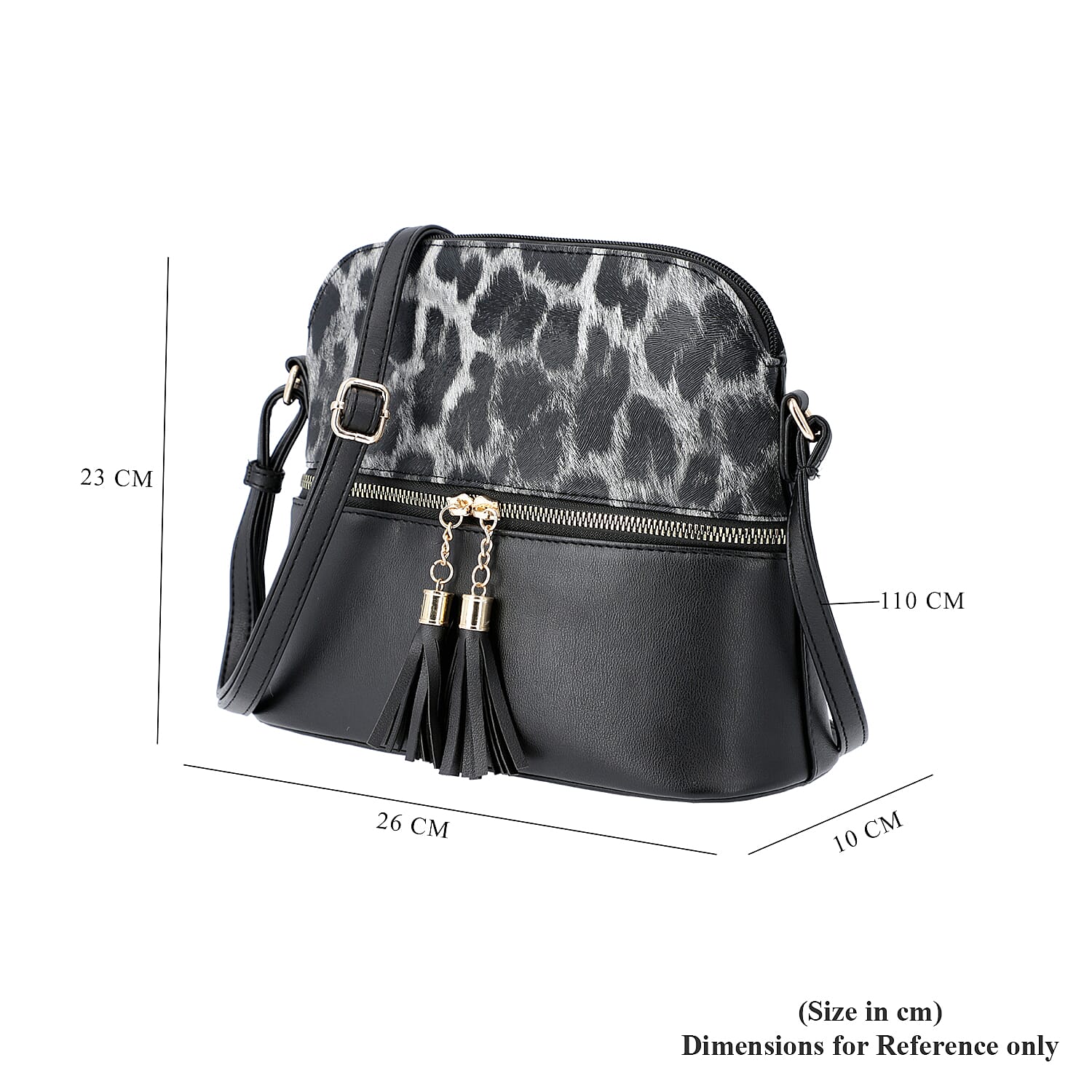 Designer Inspired - Leopard Print Crossbody Bag with Tassel Zipper (Size 26x10x23cm) - Black