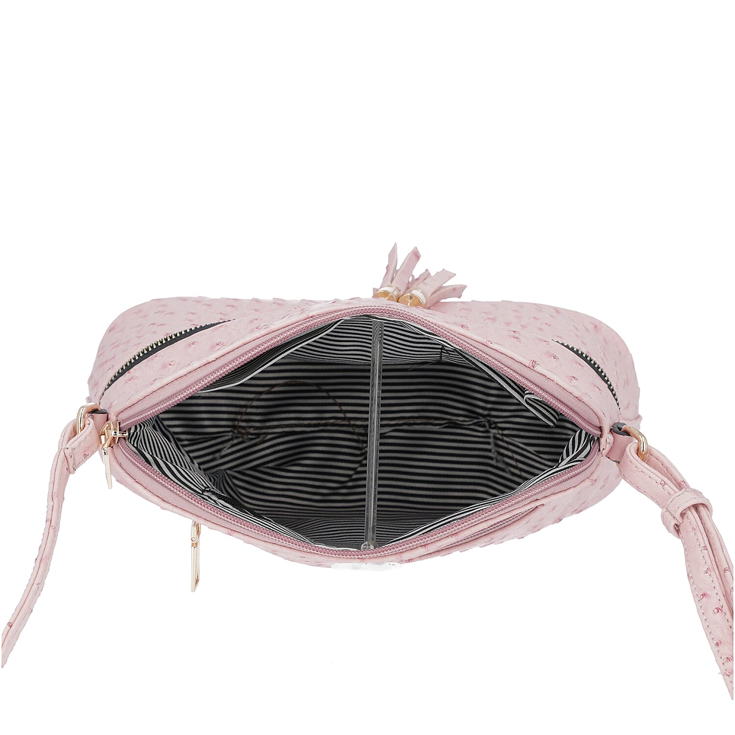 Designer Inspired - Ostrich Embossed Crossbody Bag with Tassel Zipper (Size 26x10x23cm) - Pink