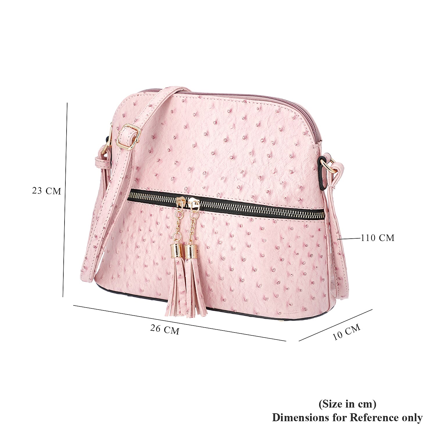 Designer Inspired - Ostrich Embossed Crossbody Bag with Tassel Zipper (Size 26x10x23cm) - Pink