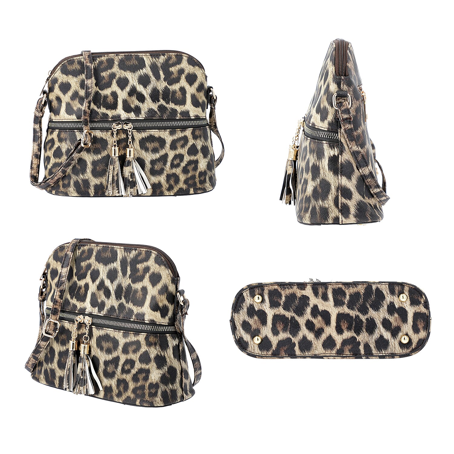 Designer Inspired - Leopard Print Crossbody Bag with Tassel Zipper (Size 26x10x23cm) - Brown