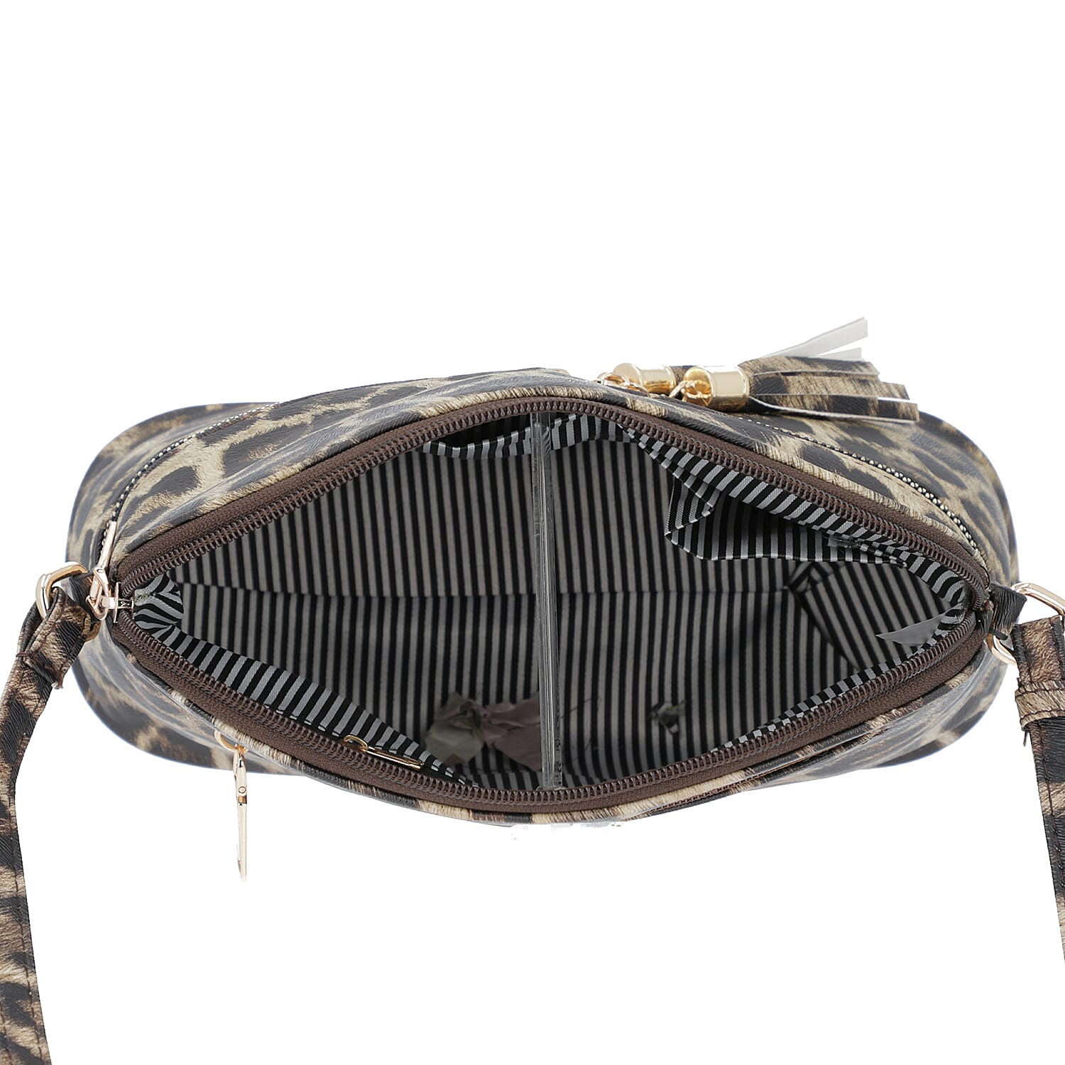 Designer Inspired - Leopard Print Crossbody Bag with Tassel Zipper (Size 26x10x23cm) - Brown