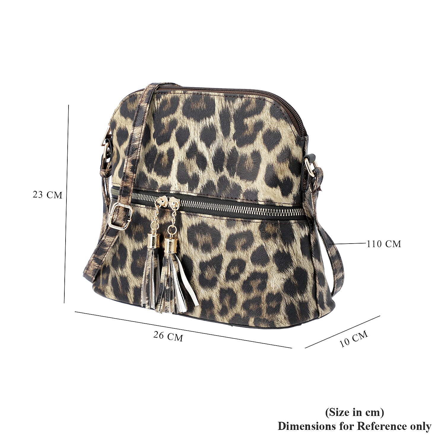 Designer Inspired - Leopard Print Crossbody Bag with Tassel Zipper (Size 26x10x23cm) - Brown