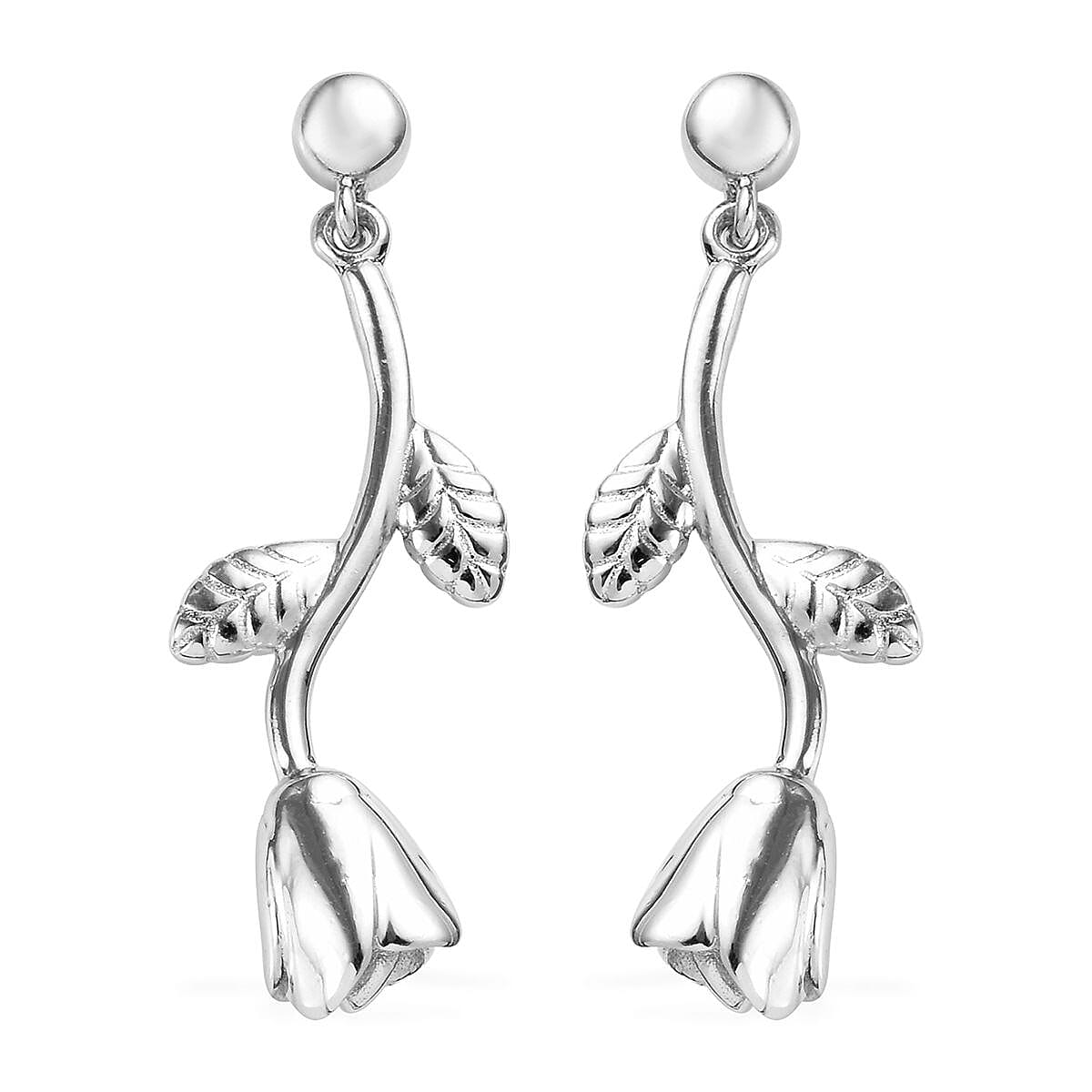 Platinum Overlay Sterling Silver Floral Earrings (with Push Back), Silver wt 6.30 Gms