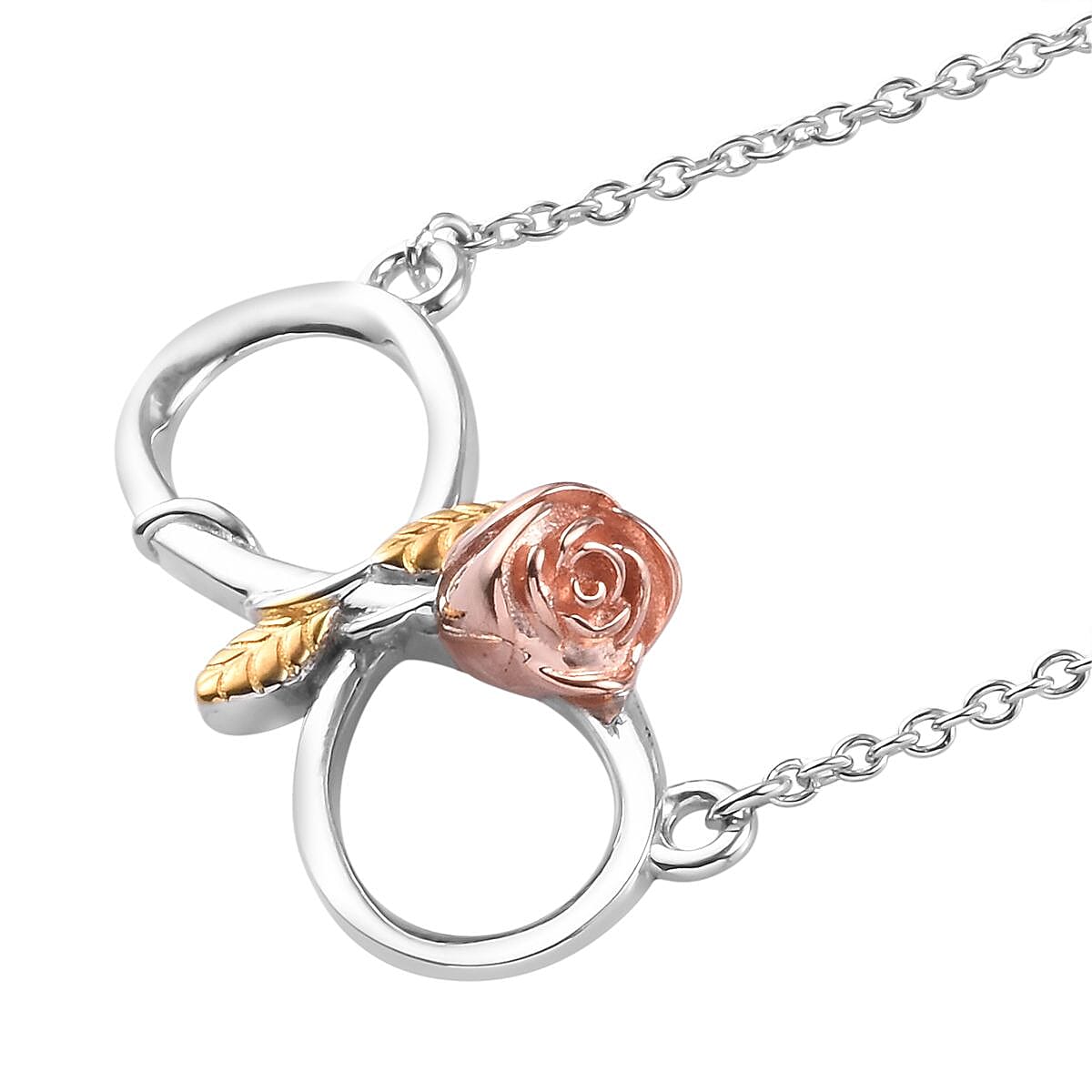 Platinum, Yellow and Rose Gold Overlay Sterling Silver Infinity Rose Necklace (Size 18), Silver wt 5.60 Gms