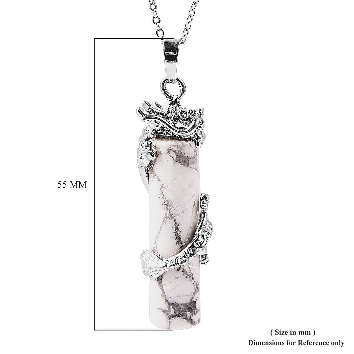 White Howlite Dragon Pendant with 24 Inch Chain 46.50 Ct.