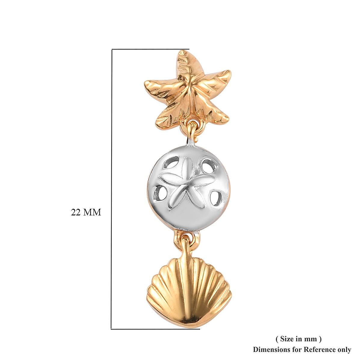 Platinum and Yellow Gold Overlay Sterling Silver Star Fish and Sea Shell Dangle Earrings (with Push Back)