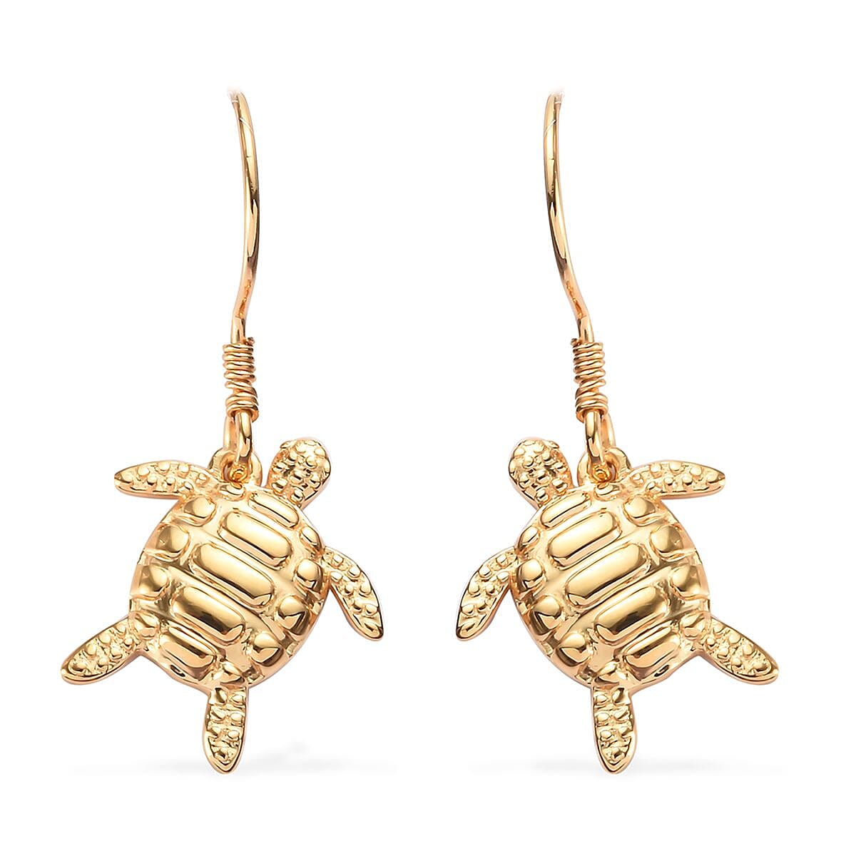 14K Gold Overlay Sterling Silver Turtle Hook Earrings