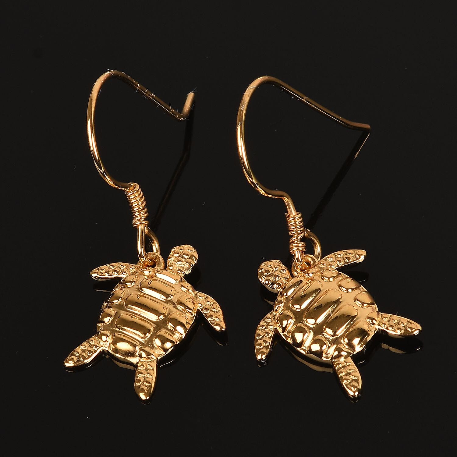 14K Gold Overlay Sterling Silver Turtle Hook Earrings