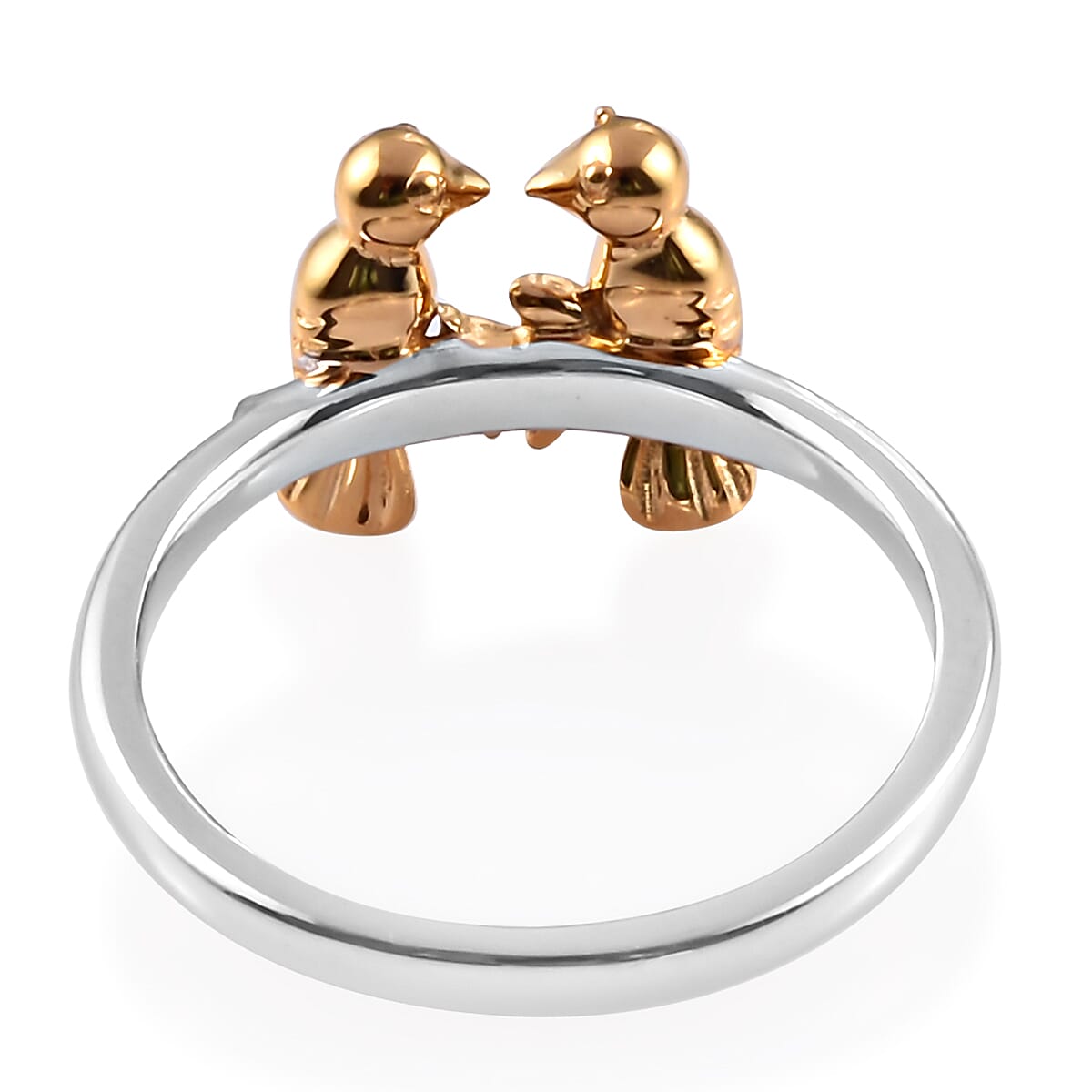 Platinum and Yellow Gold Overlay Sterling Silver Twin Bird Couple Ring
