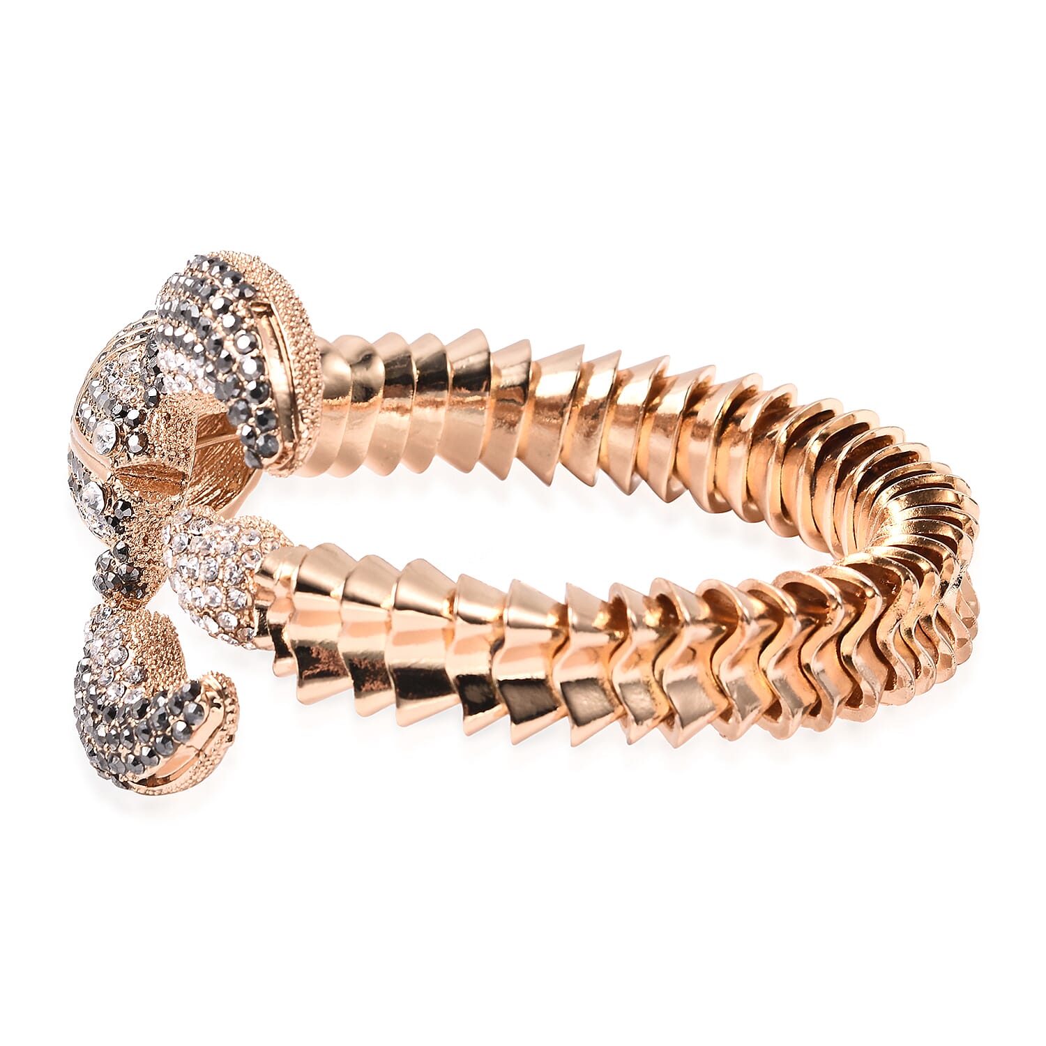 Hematite Colour Austrian Crystal and White Austrian Crystal Scorpion Bangle (Size 7) in Yellow Gold Tone