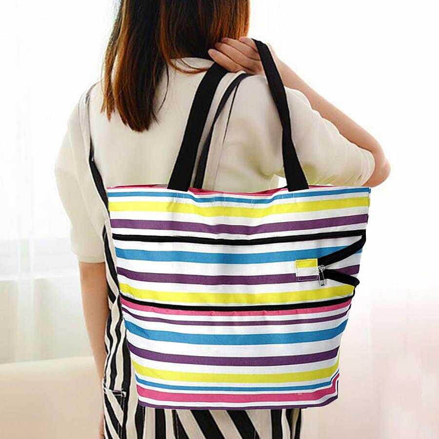 Reusable and Foldable Two Way Shopping Bag with Wheels (Size 50x20x40 Cm) - Multi