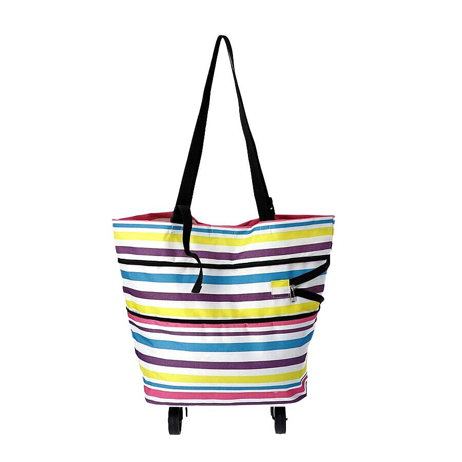 Reusable and Foldable Two Way Shopping Bag with Wheels (Size 50x20x40 Cm) - Multi