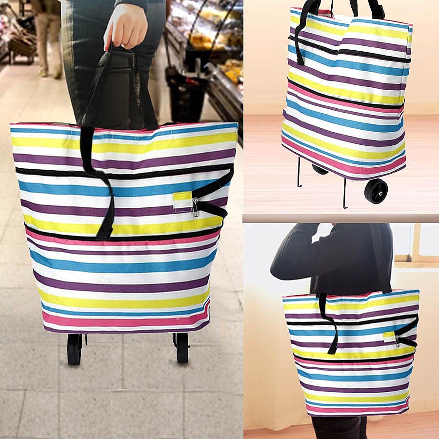 Reusable and Foldable Two Way Shopping Bag with Wheels (Size 50x20x40 Cm) - Multi
