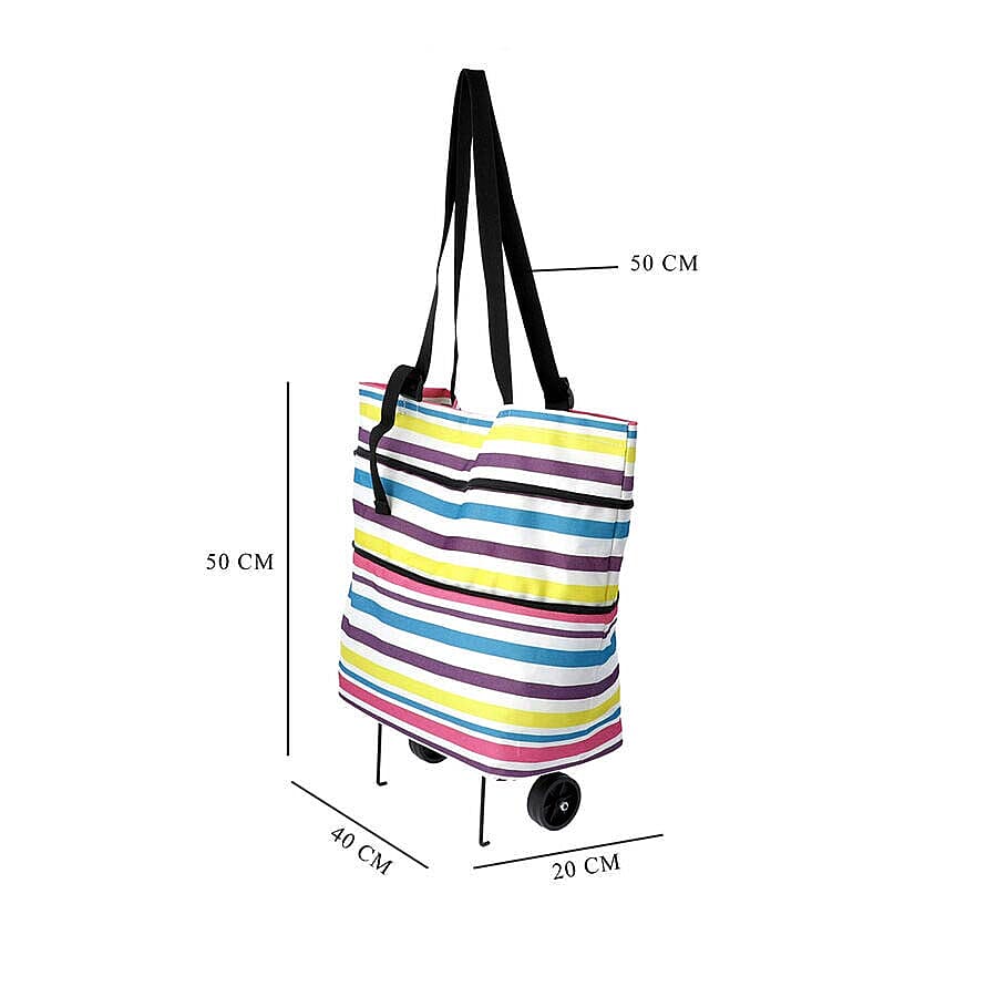 Reusable and Foldable Two Way Shopping Bag with Wheels (Size 50x20x40 Cm) - Multi