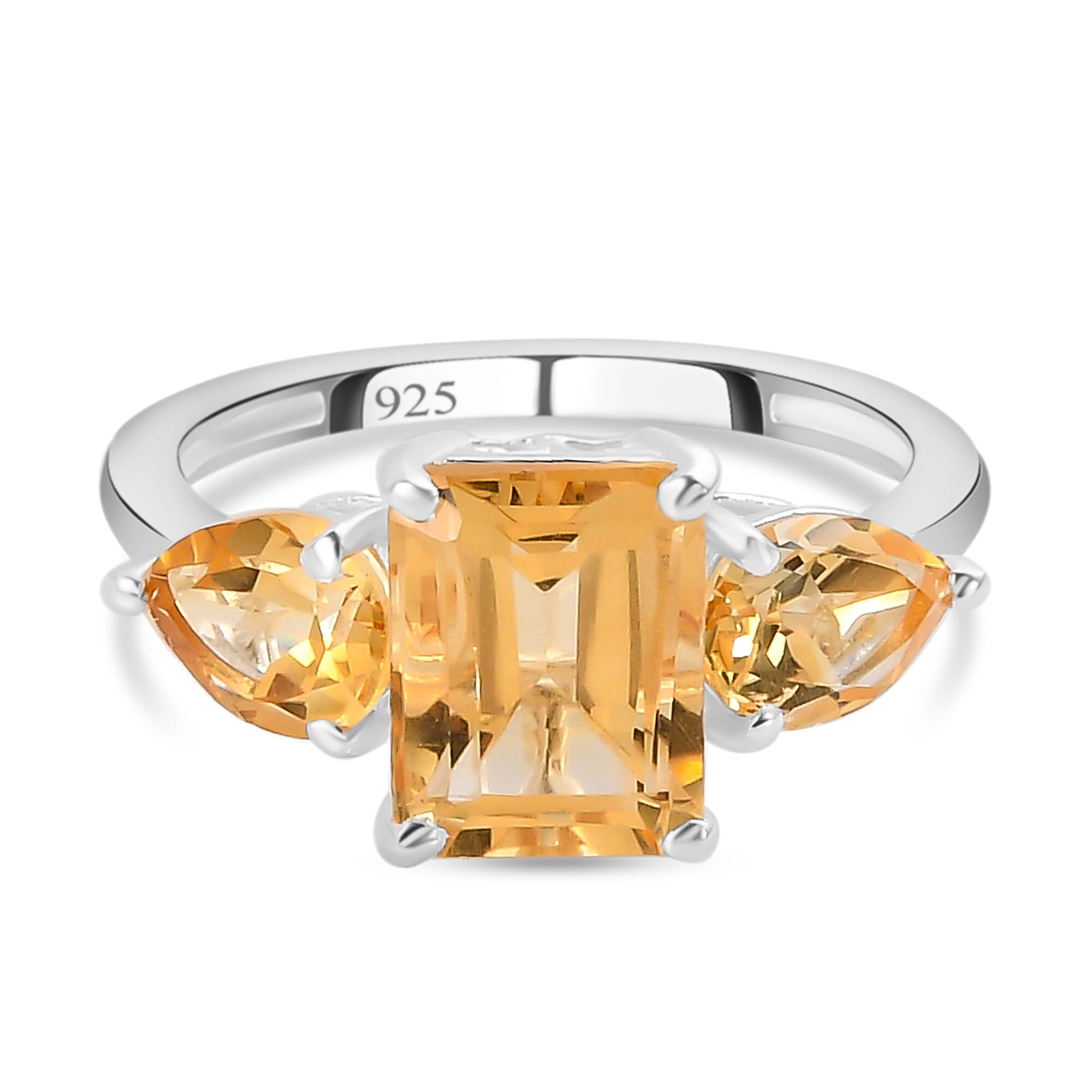Citrine Three Stone Ring in Sterling Silver 3.41 Ct.