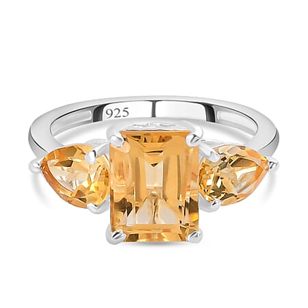 2.80 Ct Citrine Trilogy Ring in Sterling Silver