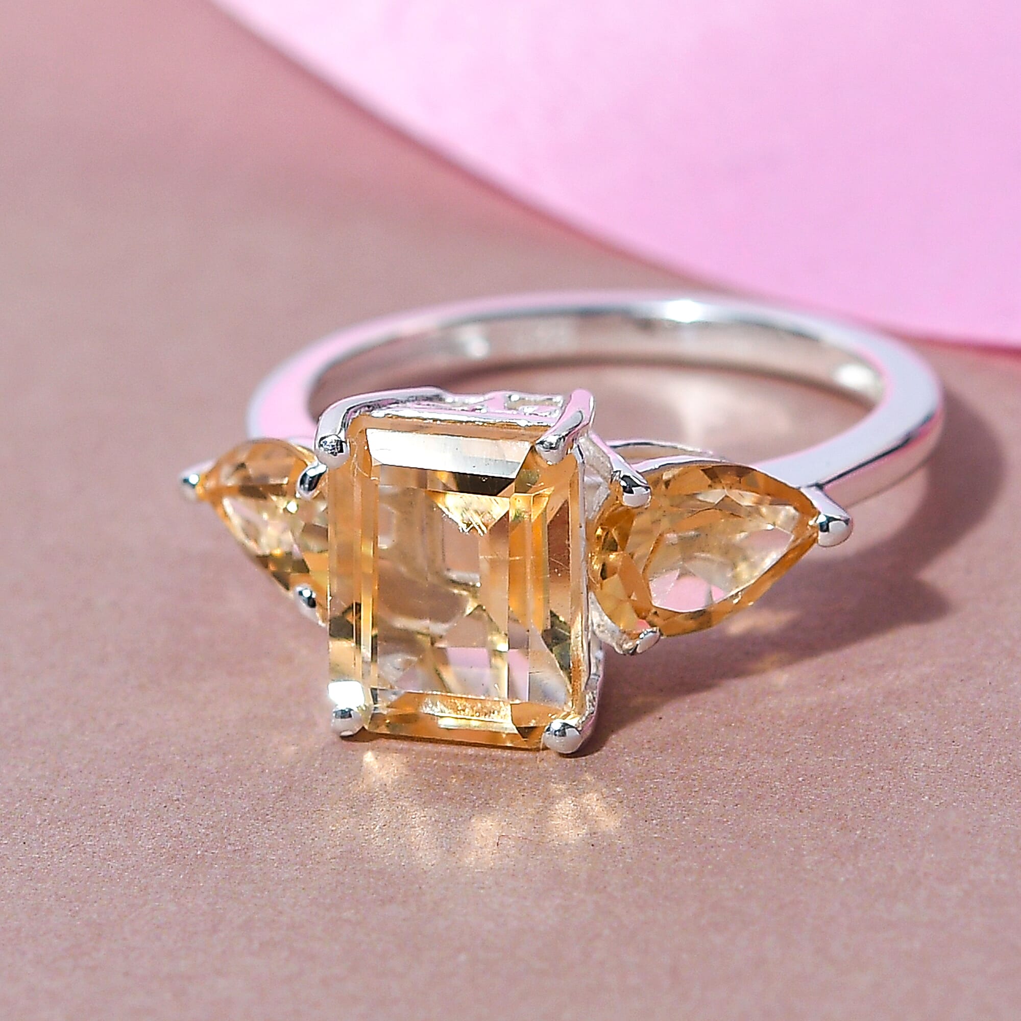 Citrine Three Stone Ring in Sterling Silver 3.41 Ct.