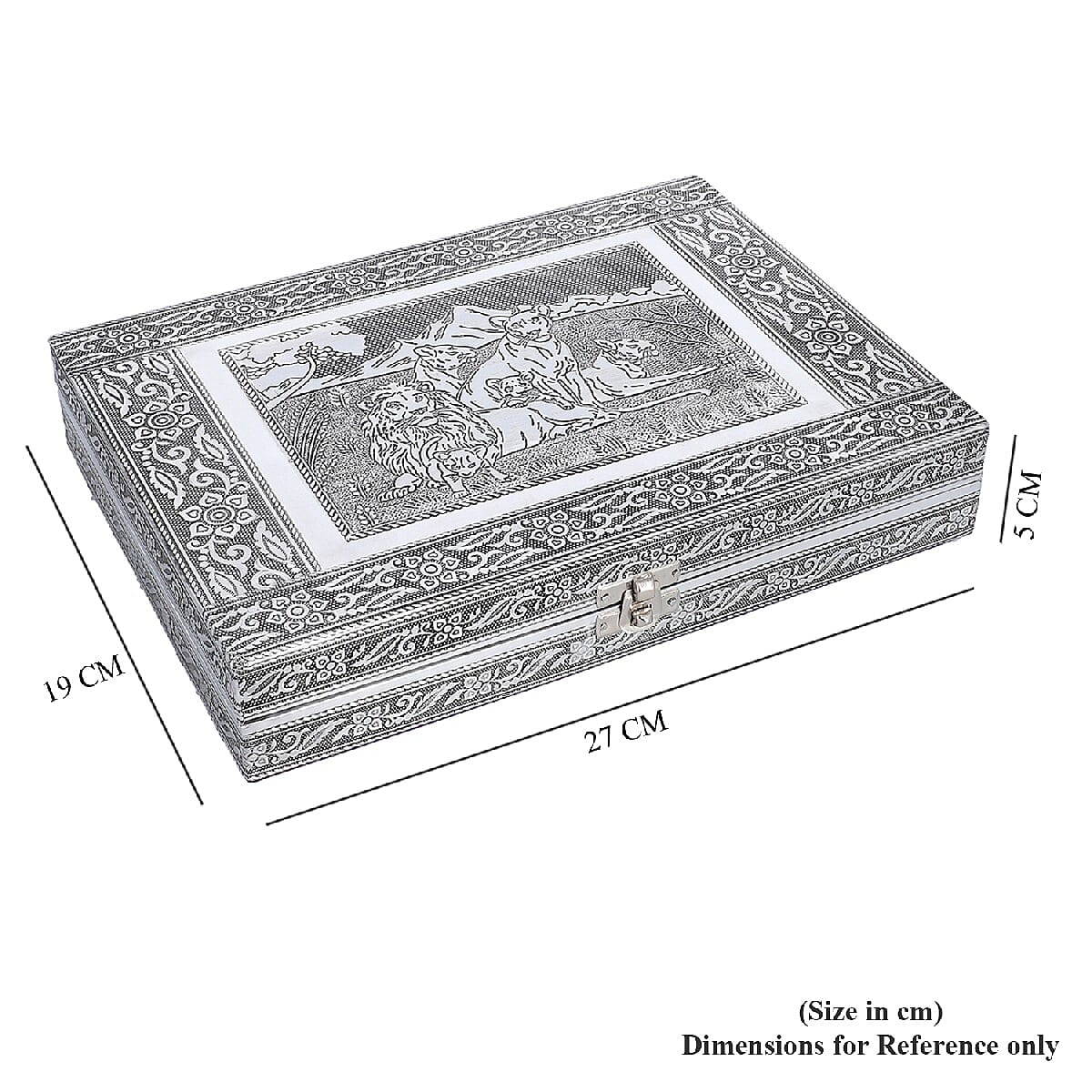 Close Out Deal- Teak Wood Lion Family Hand Crafted Aluminium Embossed Ring Box (20X28X5CM)