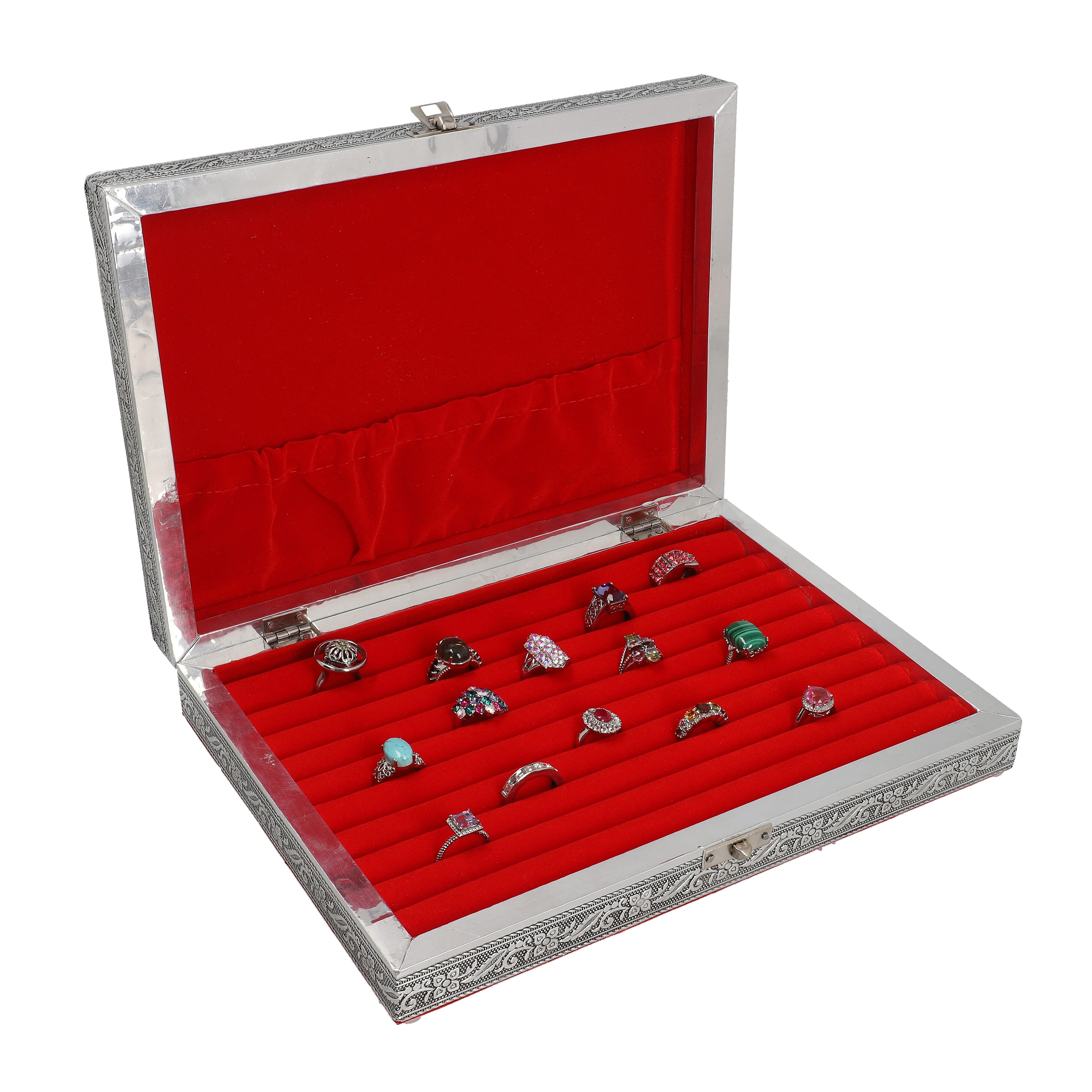 Close Out Deal- Teak Wood Lion Family Hand Crafted Aluminium Embossed Ring Box (20X28X5CM)