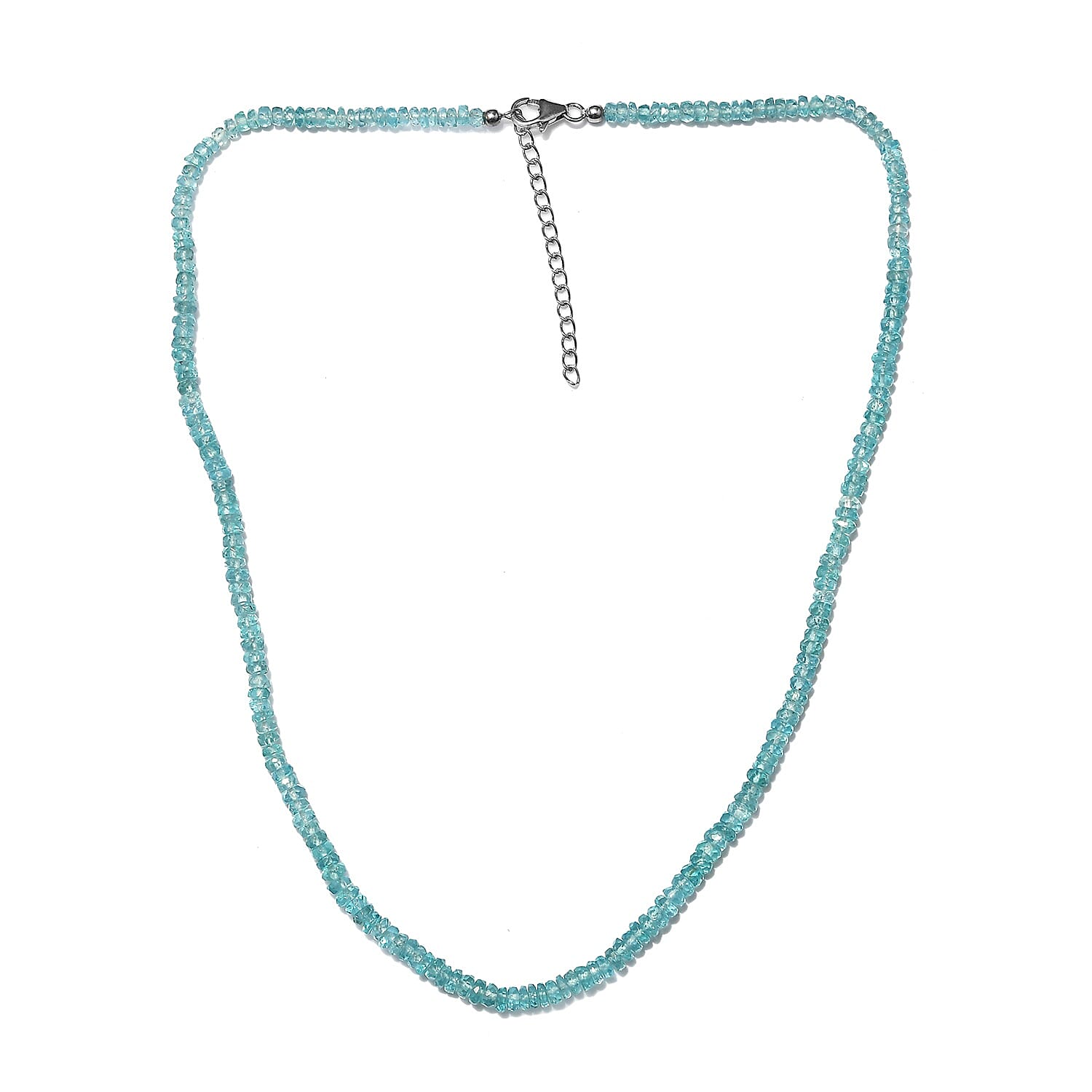 Paraiba Apatite Adjustable Beads Necklace (Size 18 with 1.5 inch Extender) in Sterling Silver with Lobster Lock 61.41 Ct.