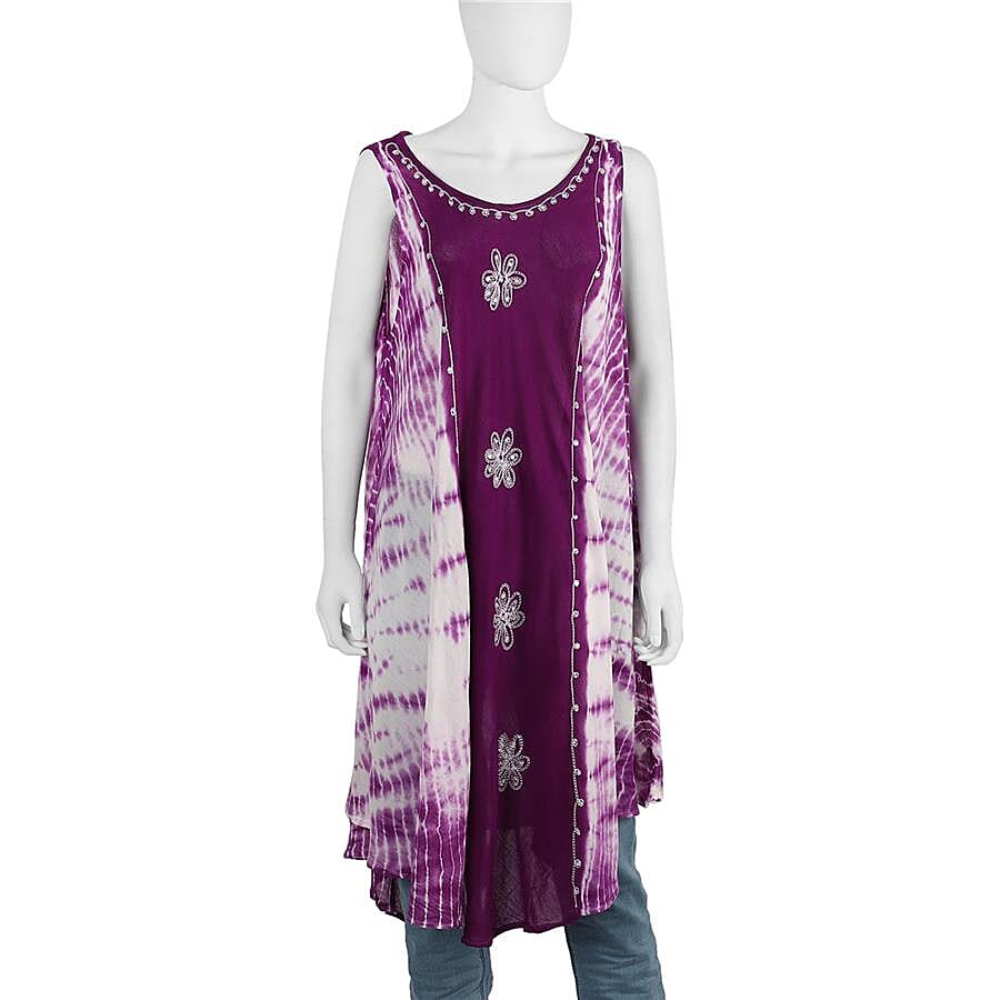 Sequin Embellished Tie-Dye Umbrella Dress with Two Side Pockets (One Size; L=100 Cm) - Purple