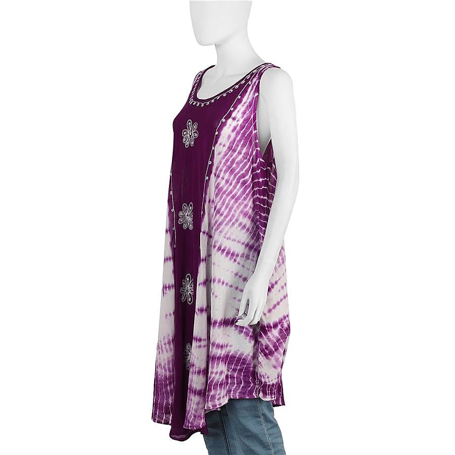 Sequin Embellished Tie-Dye Umbrella Dress with Two Side Pockets (One Size; L=100 Cm) - Purple