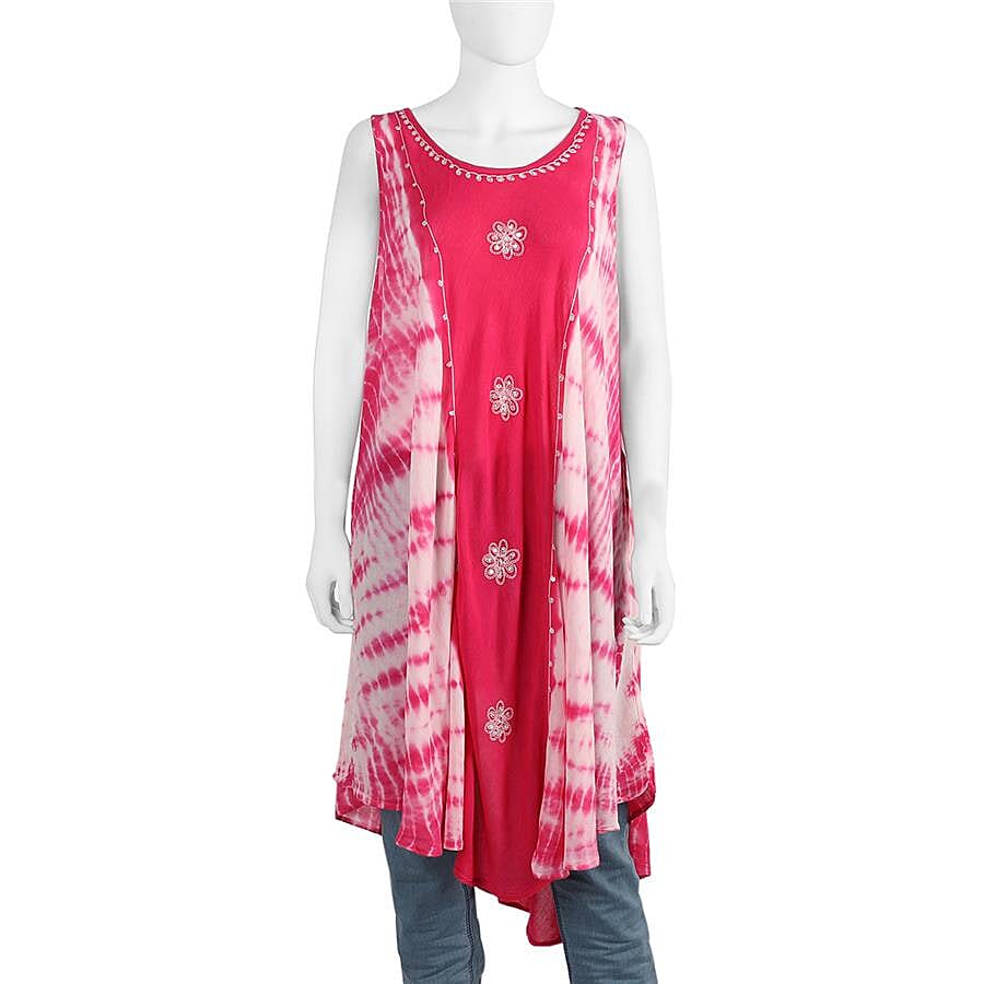Sequin Embellished Tie-Dye Umbrella Dress with Two Side Pockets (One Size; L=105 Cm) - Fuchsia