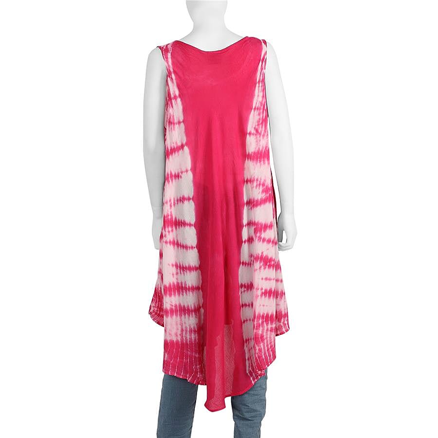 Sequin Embellished Tie-Dye Umbrella Dress with Two Side Pockets (One Size; L=105 Cm) - Fuchsia