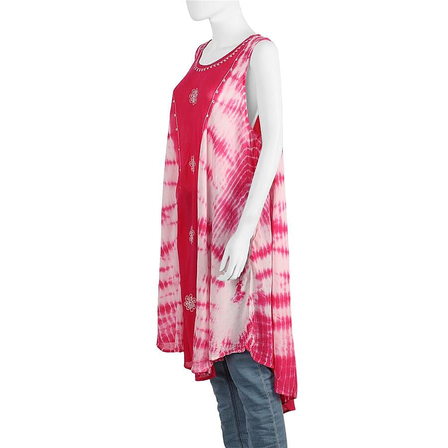 Sequin Embellished Tie-Dye Umbrella Dress with Two Side Pockets (One Size; L=105 Cm) - Fuchsia
