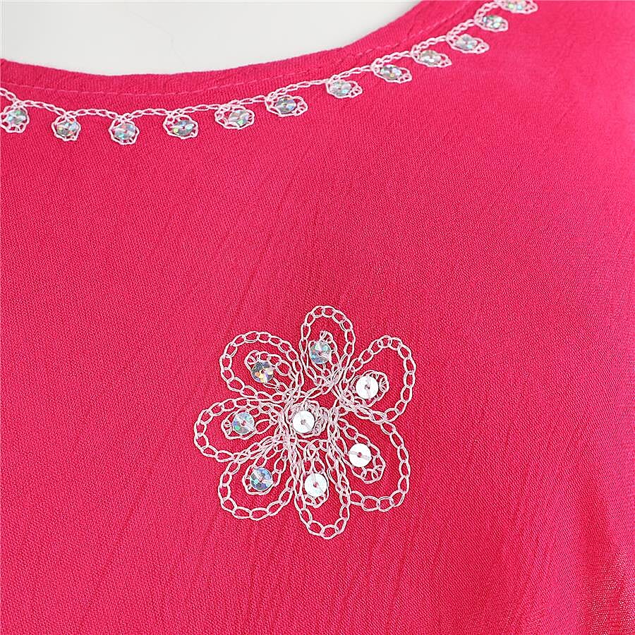 Sequin Embellished Tie-Dye Umbrella Dress with Two Side Pockets (One Size; L=105 Cm) - Fuchsia