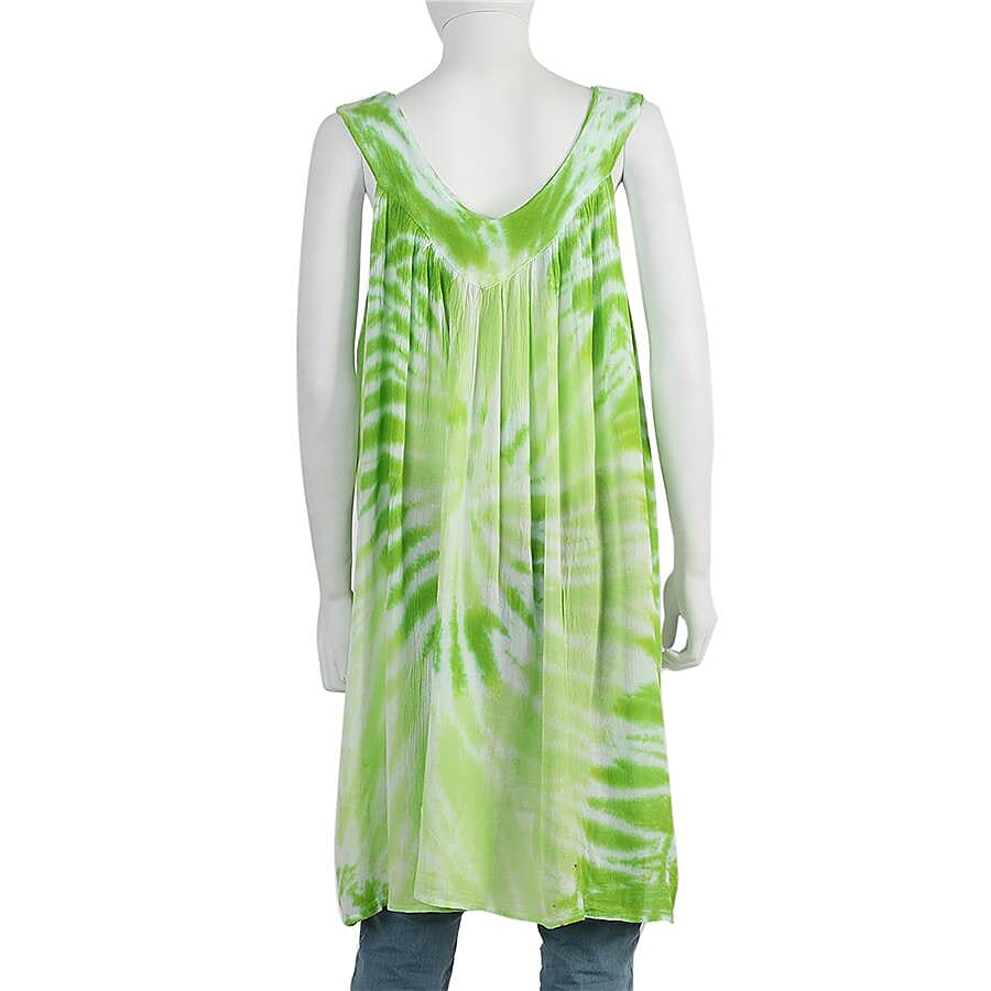 Tie-Dye Embroidered V Neck Dress - One Size Fits All: Length: 90cm - Green