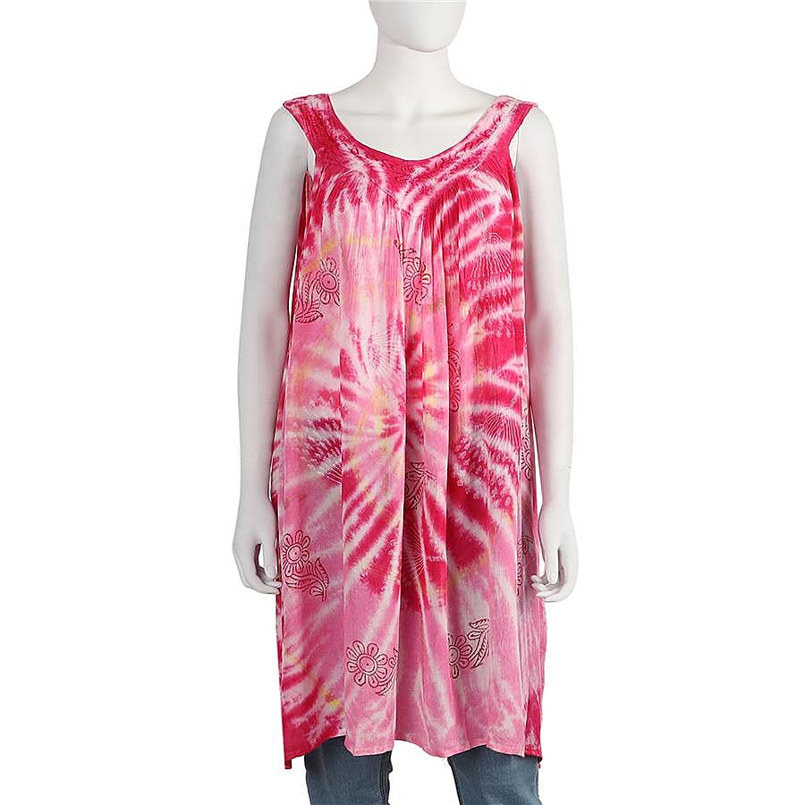 sachin and babi light blue dress Tie-Dye Embroidered V Neck Summer Dress - One Size Fits All: Length: 90cm -  Pink - 3598780