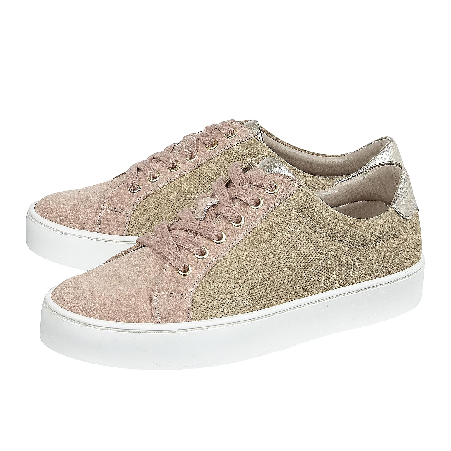 Lotus Stressless Leather Amsterdam Lace-Up Trainers (Size 3) - Natural and Pink