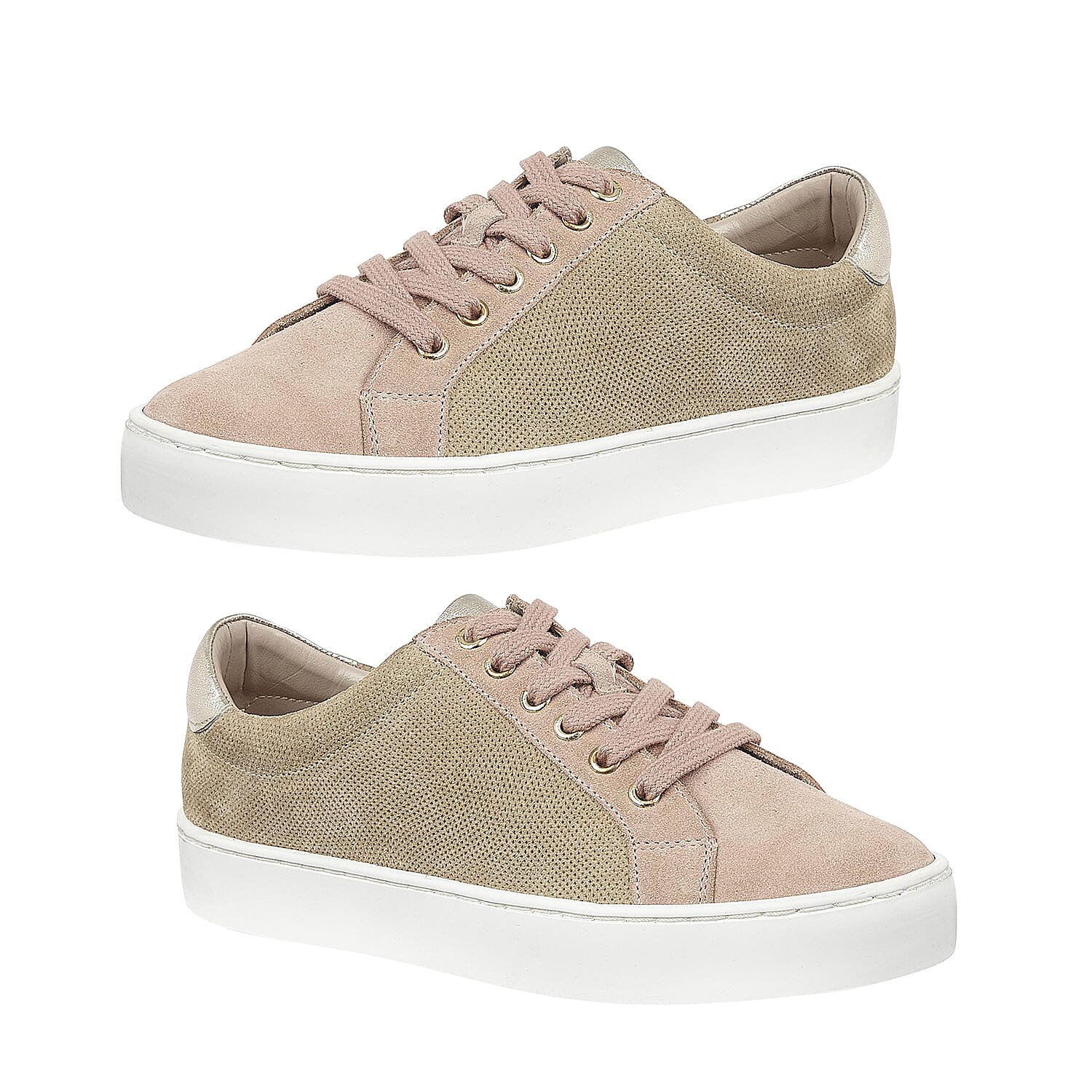 Lotus Stressless Leather Amsterdam Lace-Up Trainers (Size 3) - Natural and Pink