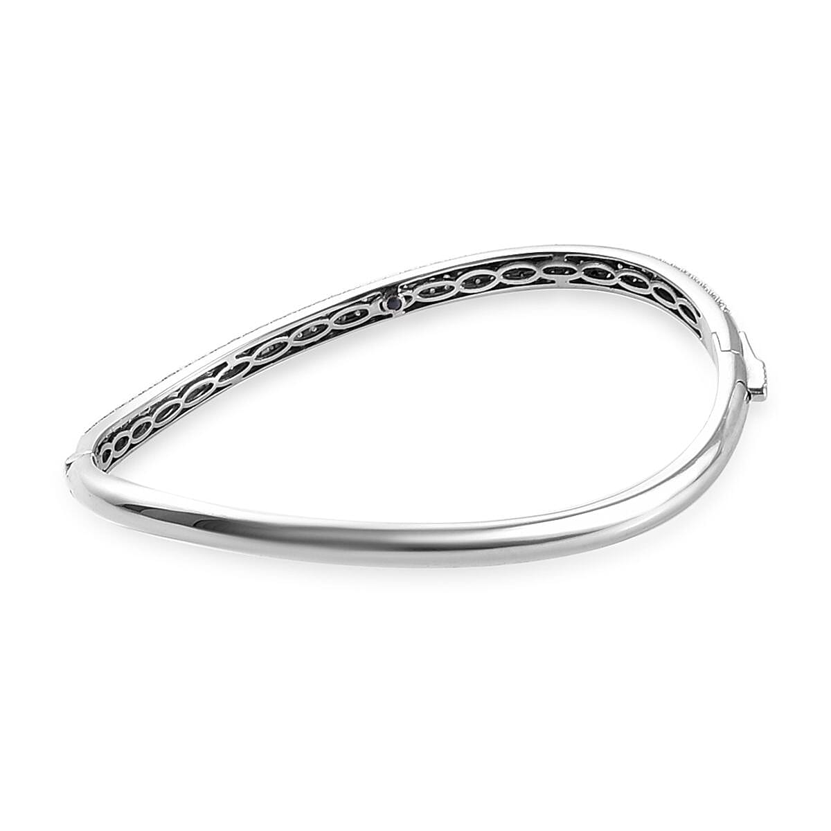 GP - Diamond and Blue Sapphire Wave Design Bangle (Size 7.5) in Platinum Overlay Sterling Silver 2.02 Ct, Silver wt 16.20 Gms
