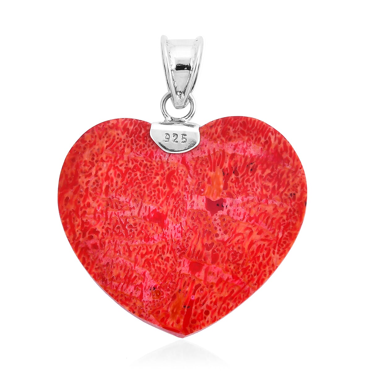 Royal Bali Collection - Red Sponge Coral Heart Pendant in Sterling Silver