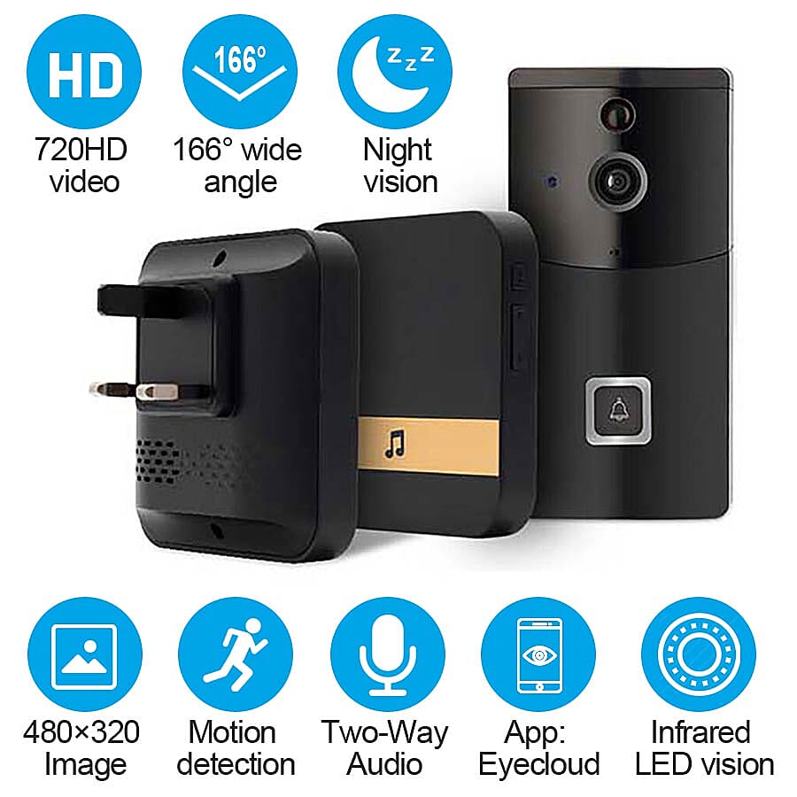 Aquarius Smart Home Video Doorbell with Chime, HD recording at 720p, Night Vision, Anti-theft Alarm and so much more