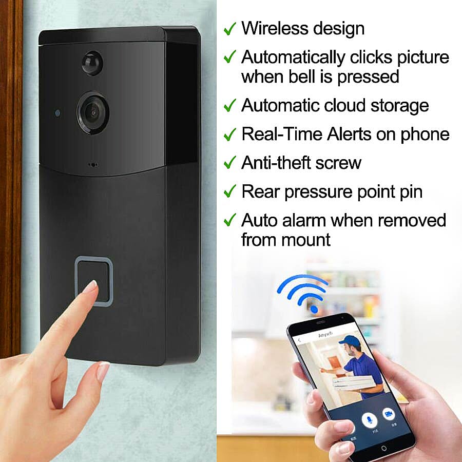 Aquarius Smart Home Video Doorbell with Chime, HD recording at 720p, Night Vision, Anti-theft Alarm and so much more